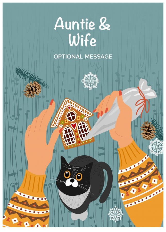 Cats and Cookies Christmas Card for Auntie & Wife - Festive Baking