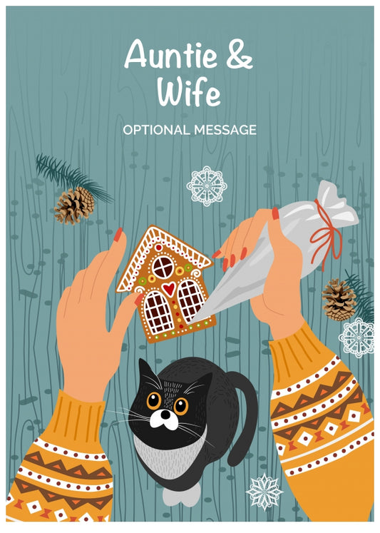 Cats and Cookies Christmas Card for Auntie & Wife - Festive Baking