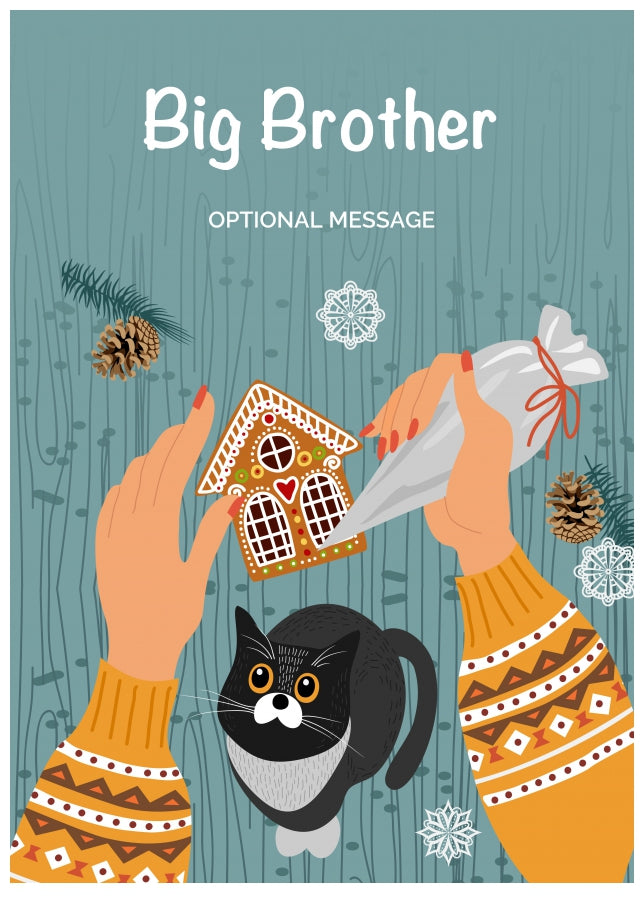 Cats and Cookies Christmas Card for Big Brother - Festive Baking