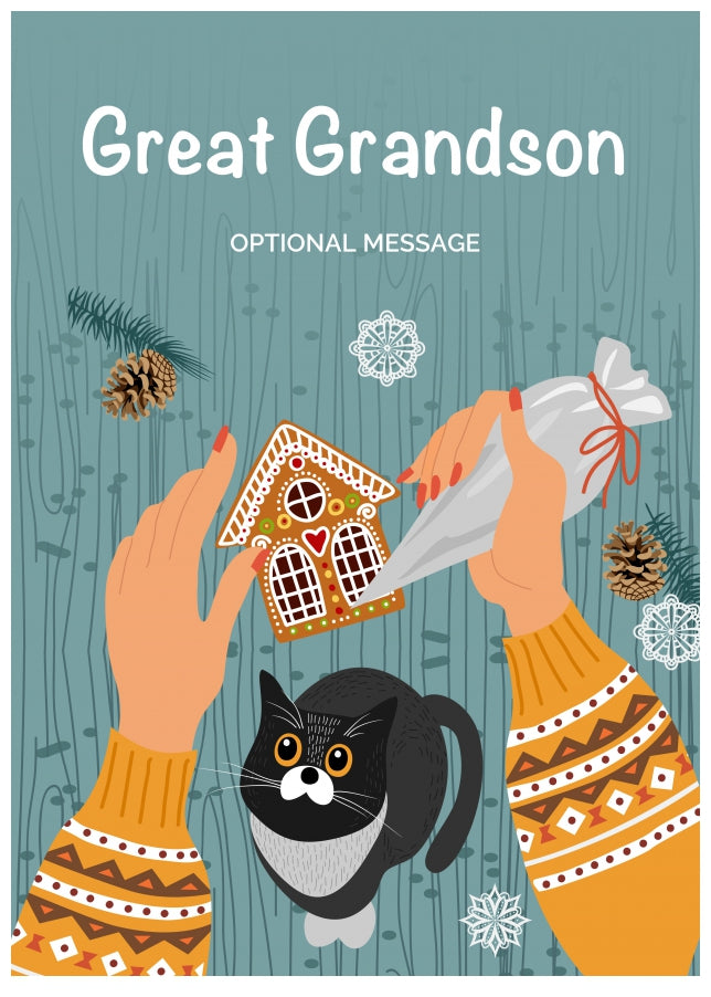 Cats and Cookies Christmas Card for Great Grandson - Festive Baking