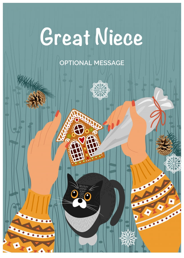 Cats and Cookies Christmas Card for Great Niece - Festive Baking