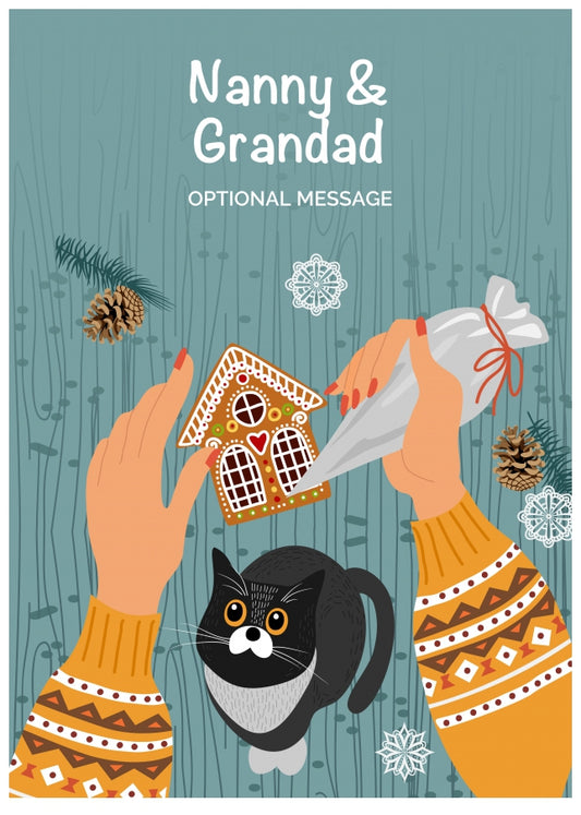 Cats and Cookies Christmas Card for Nanny & Grandad - Festive Baking