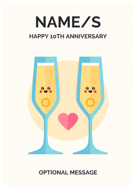 Champagne 10th Wedding Anniversary Card for Couples