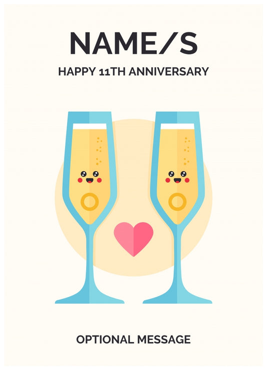 Champagne 11th Wedding Anniversary Card for Couples