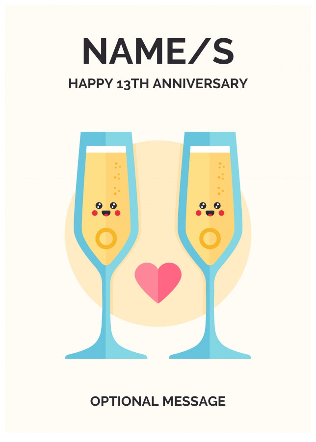 Champagne 13th Wedding Anniversary Card for Couples