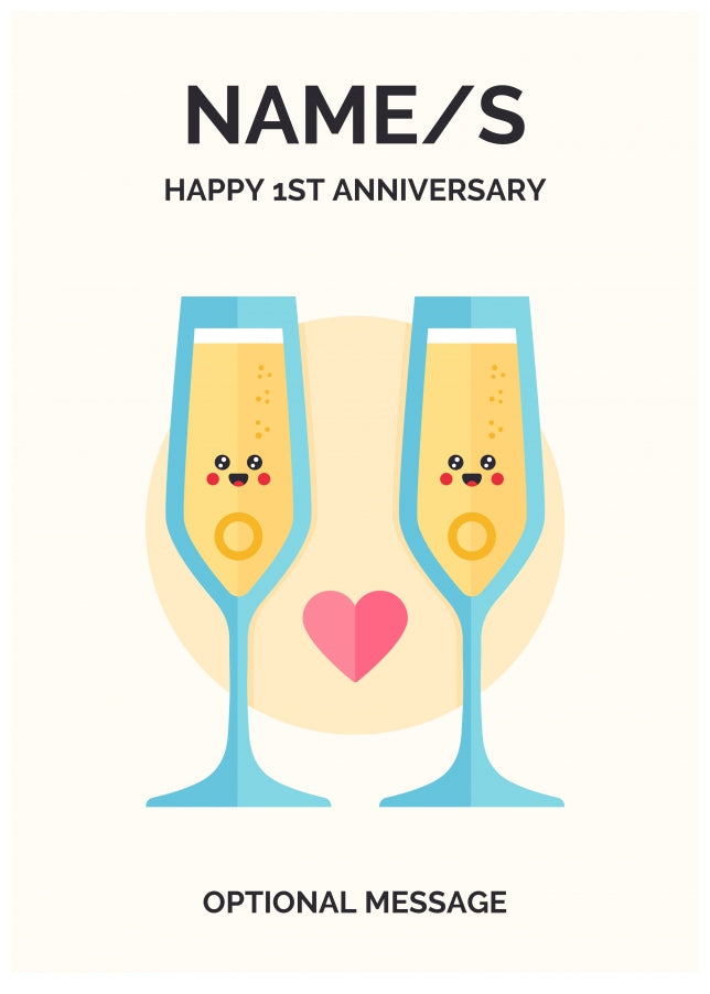 Champagne 1st Wedding Anniversary Card for Couples