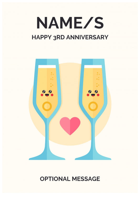 Champagne 3rd Wedding Anniversary Card for Couples