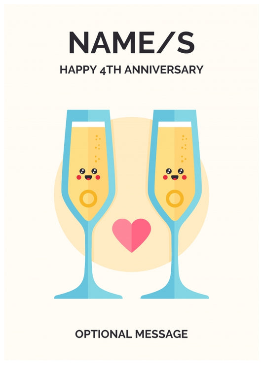 Champagne 4th Wedding Anniversary Card for Couples