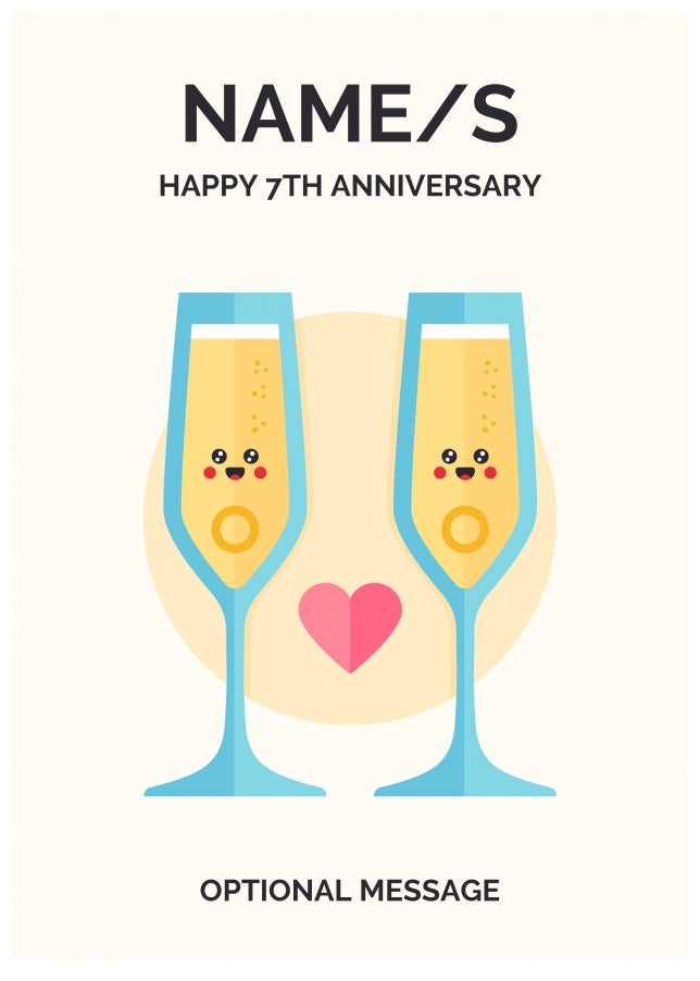 Champagne 7th Wedding Anniversary Card for Couples