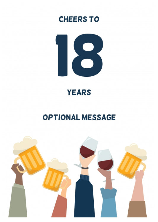 Fun 18th Birthday Card - Cheers to 18 Years!