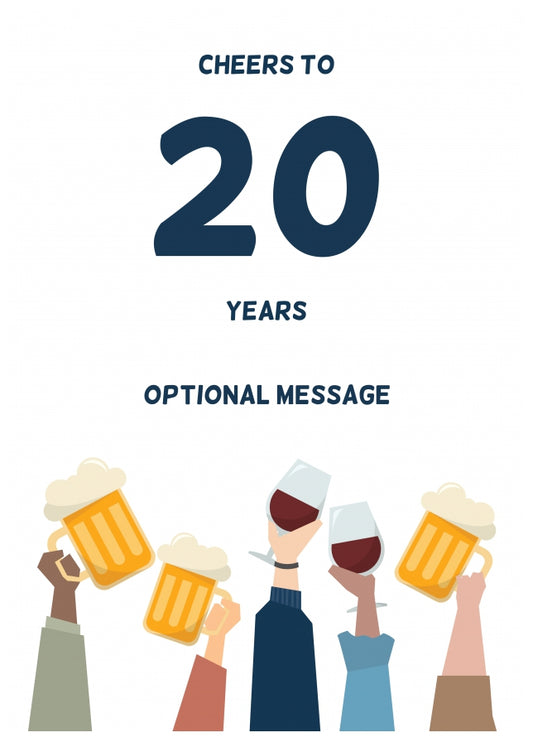 Fun 20th Birthday Card - Cheers to 20 Years!