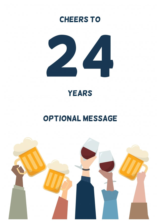 Fun 24th Birthday Card - Cheers to 24 Years!