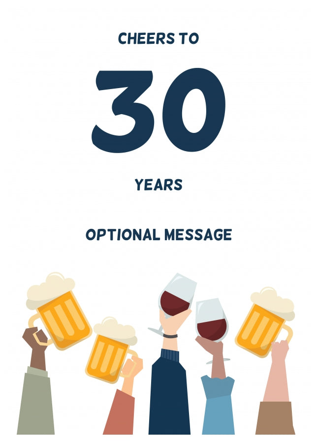 Fun 30th Birthday Card - Cheers to 30 Years!