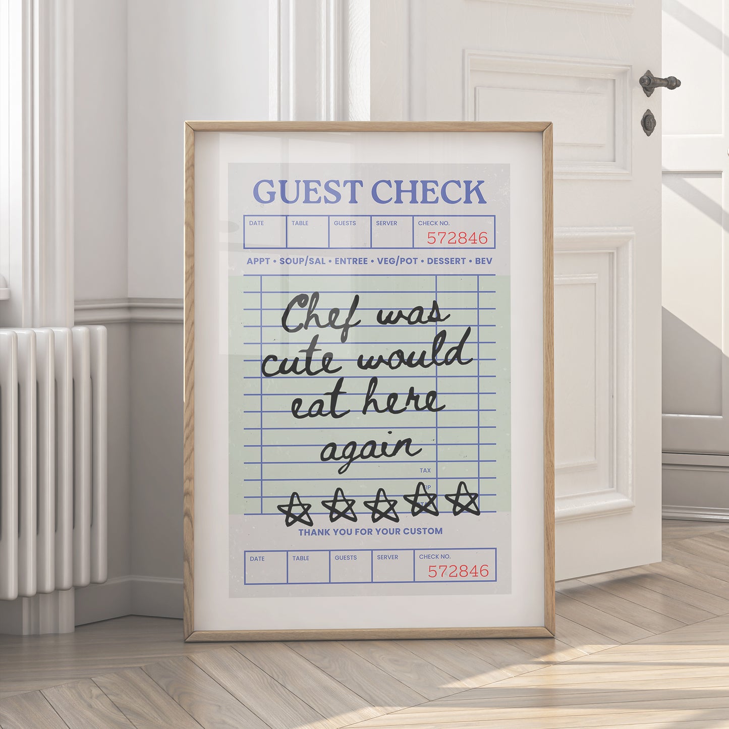 Chef Was Cute Print - Guest Check - Digital Download