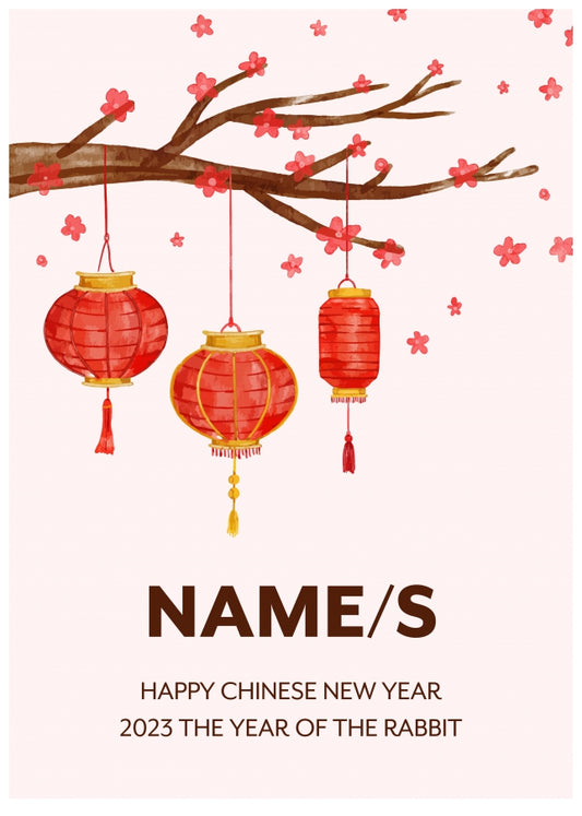 Chinese New Year Card for 2023 - Lanterns on a Cherry Blossom Tree