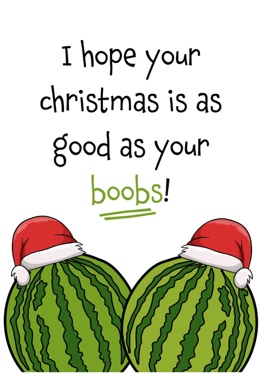 Funny Christmas Cards for Women, Wife, Girlfriend - Good as Boobs!