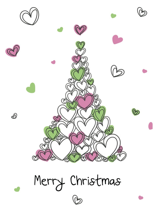 Merry Christmas Card for Family and Special Friends - Tree of Hearts