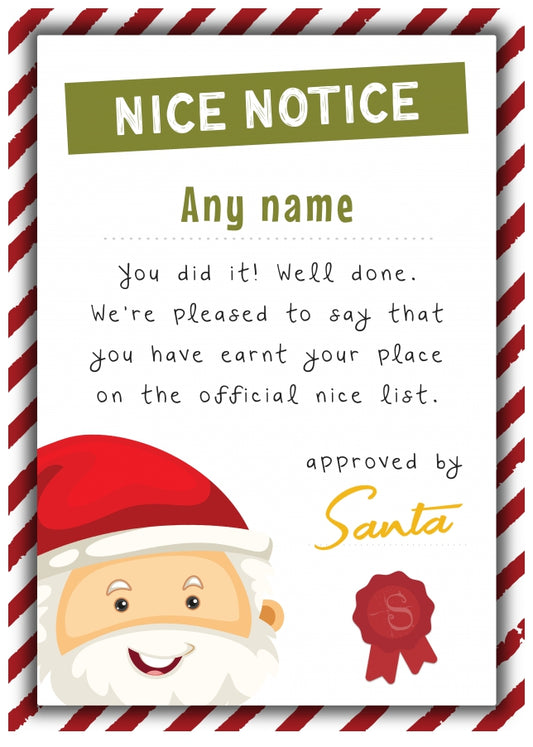 Personalised Christmas Elf Report Card - Nice Notice