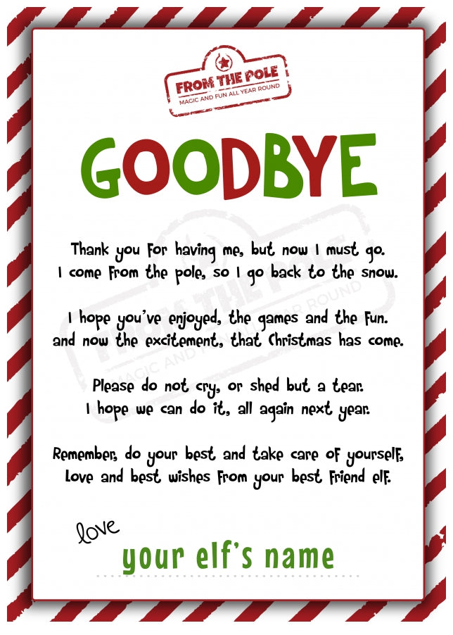 Christmas Elf Goodbye Card from Elf - Personalised Leaving Letter