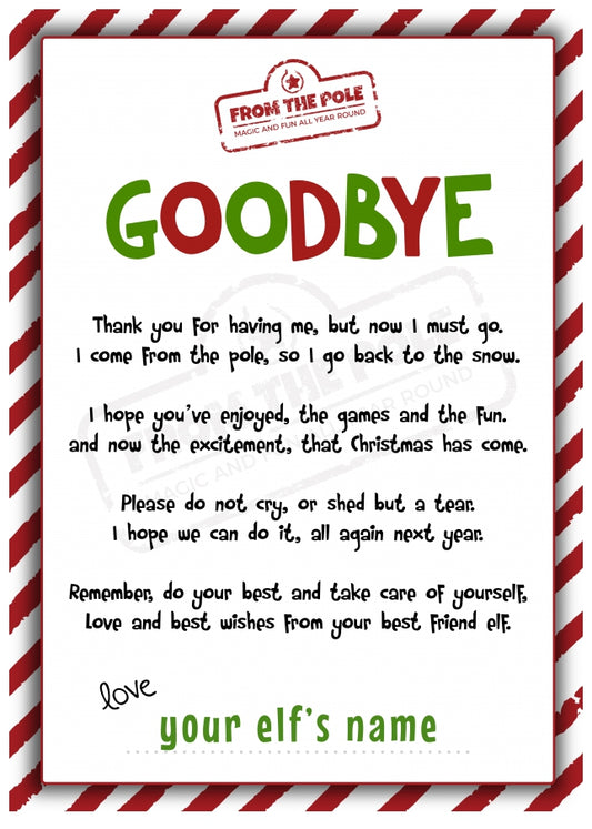 Christmas Elf Goodbye Card from Elf - Personalised Leaving Letter