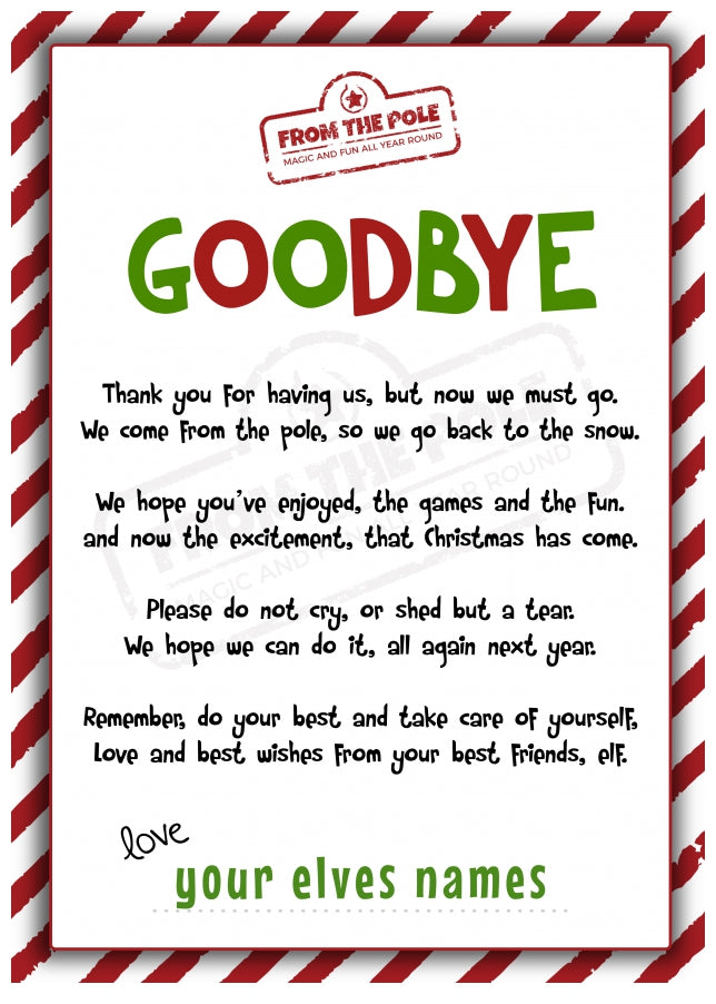 Christmas Elf Goodbye Card from Elves - Personalised Leaving Letter