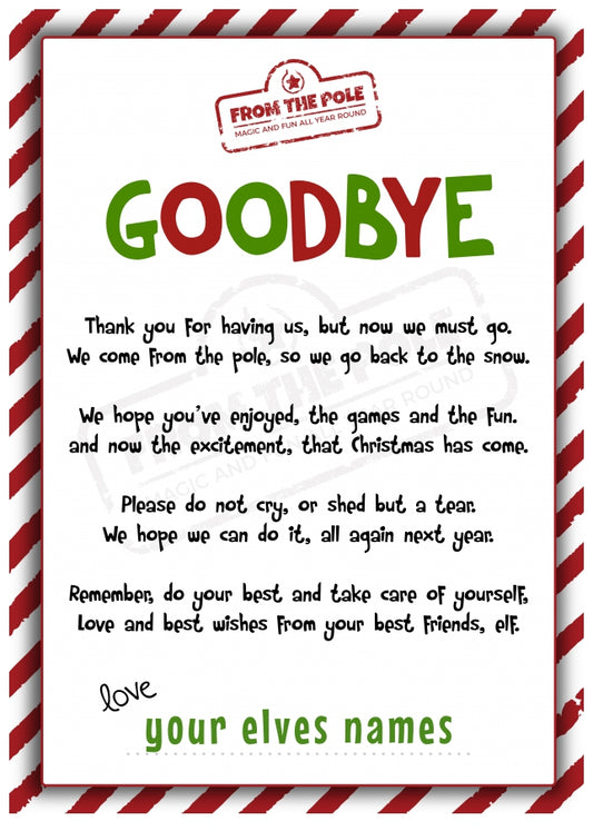 Christmas Elf Goodbye Card from Elves - Personalised Leaving Letter