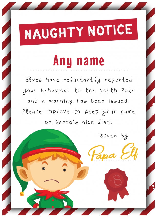 Personalised Christmas Elf Report Card - Naughty List