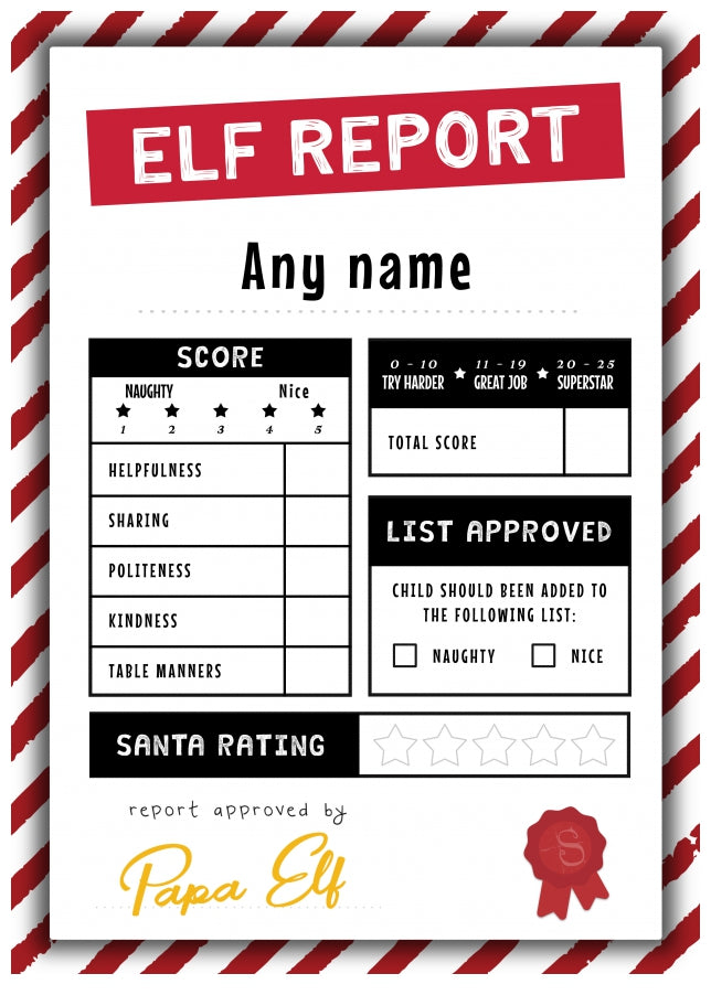 Personalised Christmas Elf Report Cards