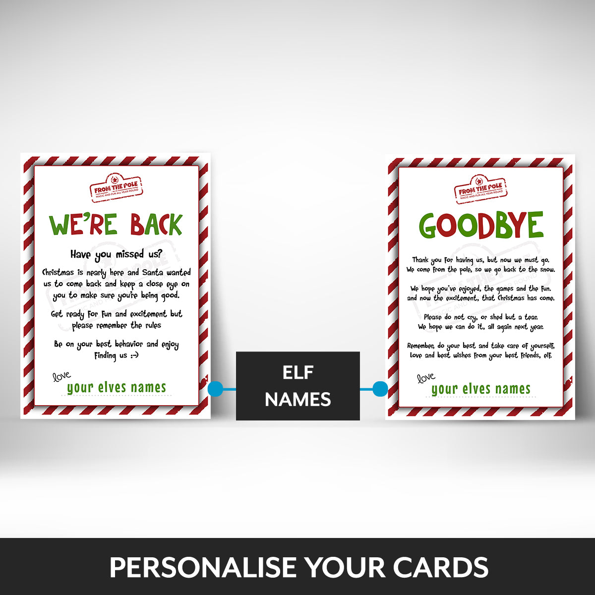 What can be personalised on this elf goodbye card