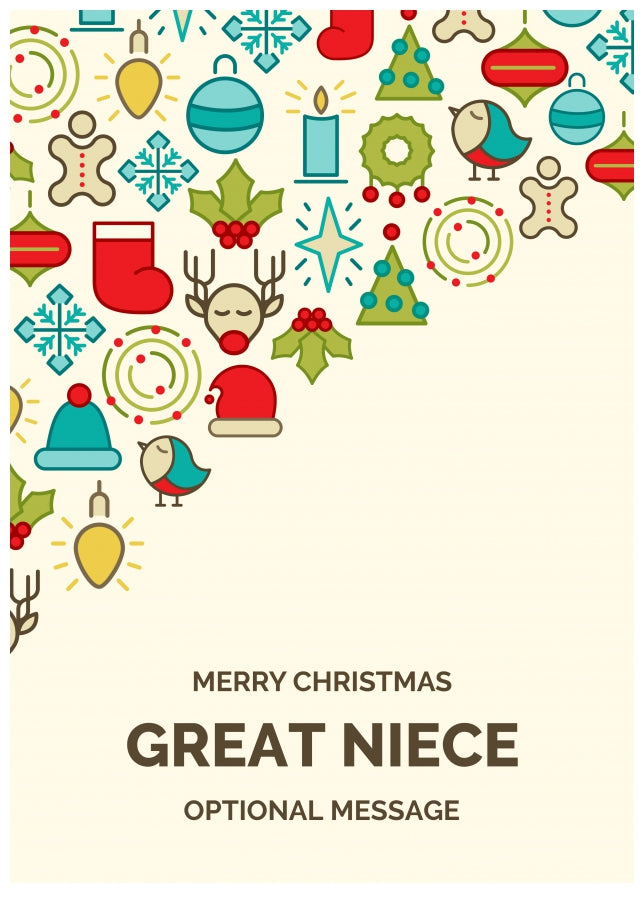 Merry Christmas Card for Great Niece - Christmas Icons