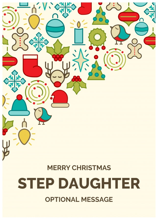 Merry Christmas Card for Step Daughter - Christmas Icons