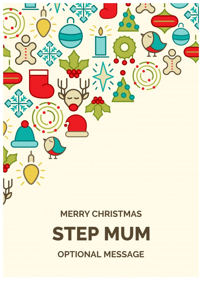 Merry Christmas Card for Step Mum - Christmas Icons