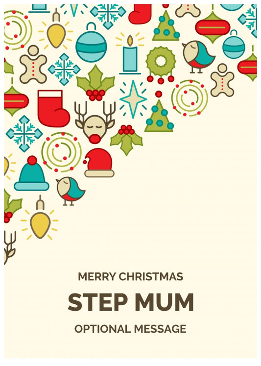 Merry Christmas Card for Step Mum - Christmas Icons