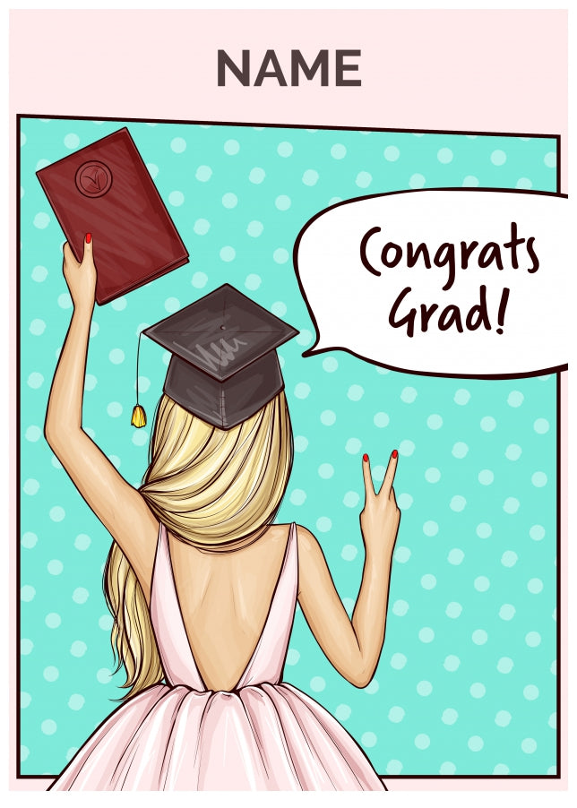 Congrats Grad Card for Her - Pop Art Congratulations Cards for Daughter, Granddaughter