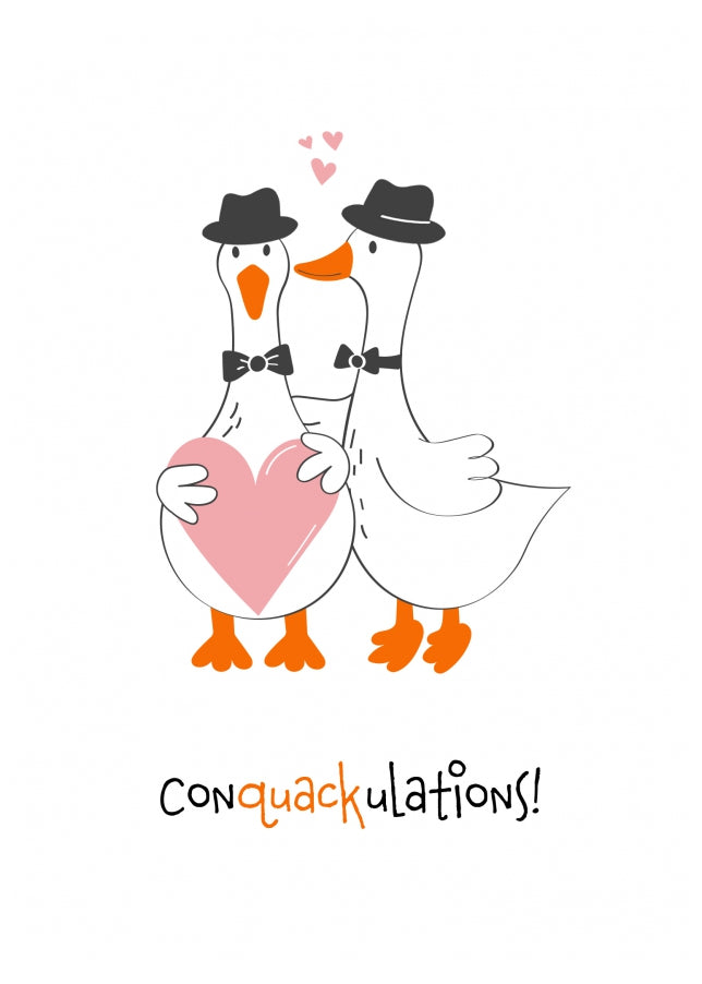 Funny Mr and Mr Wedding Card - Con'quack'ulations - Ducks Just Married Card