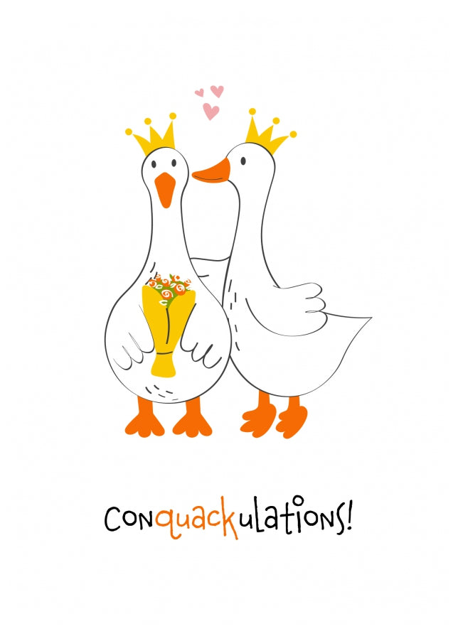 Funny Mrs and Mrs Wedding Card - Con'quack'ulations - Ducks Just Married Card