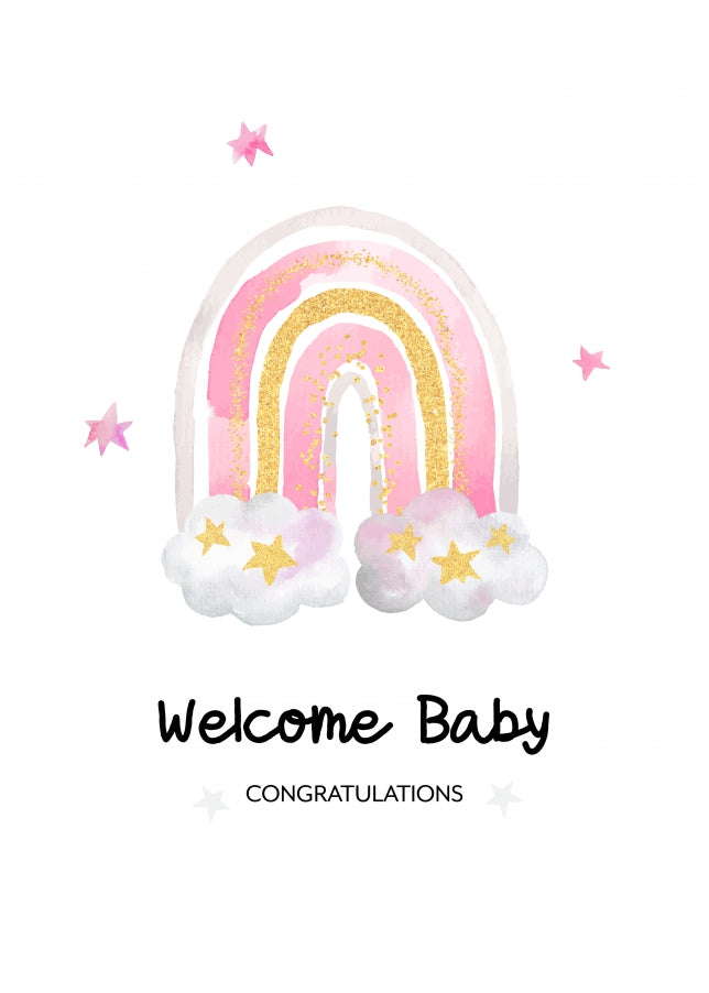 Congratulations New Baby Girl Card for Proud Parents or Grandparents - Pink Rainbow