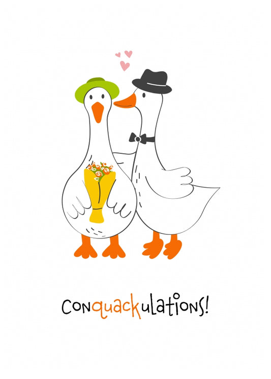 Funny Wedding Card - Con'quack'ulations - Ducks Just Married Card