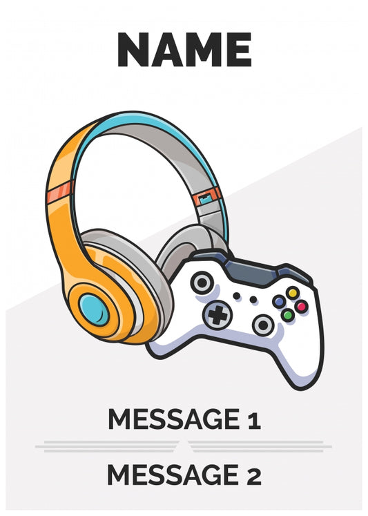 Personalised Games Controller and Headphones Birthday Card