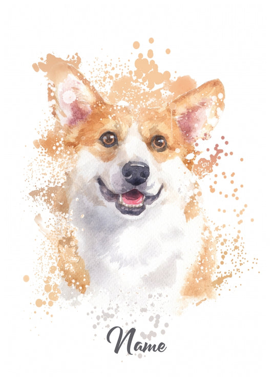 Personalised Corgi Birthday Card - Watercolour Style Dog Cards