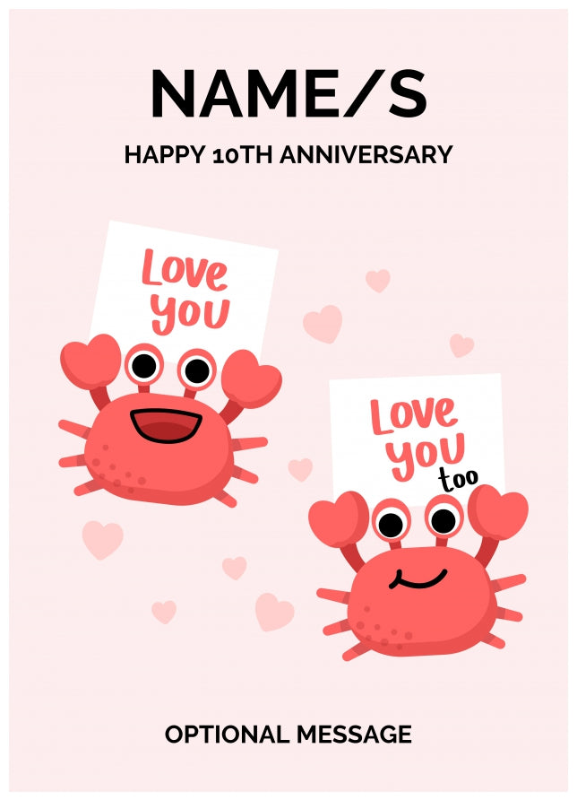 Crabs 10th Wedding Anniversary Card for Couples