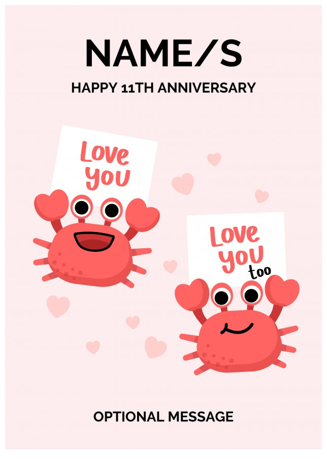 Crabs 11th Wedding Anniversary Card for Couples