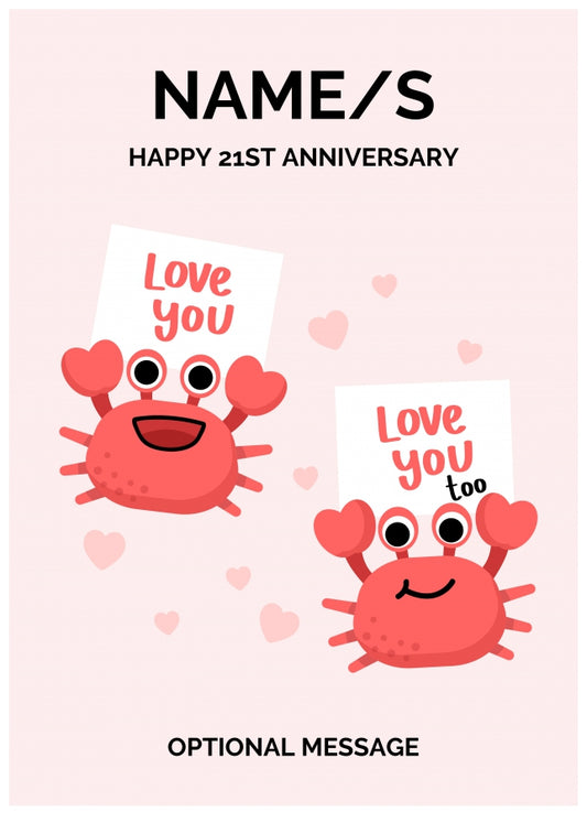 Crabs 21st Wedding Anniversary Card for Couples