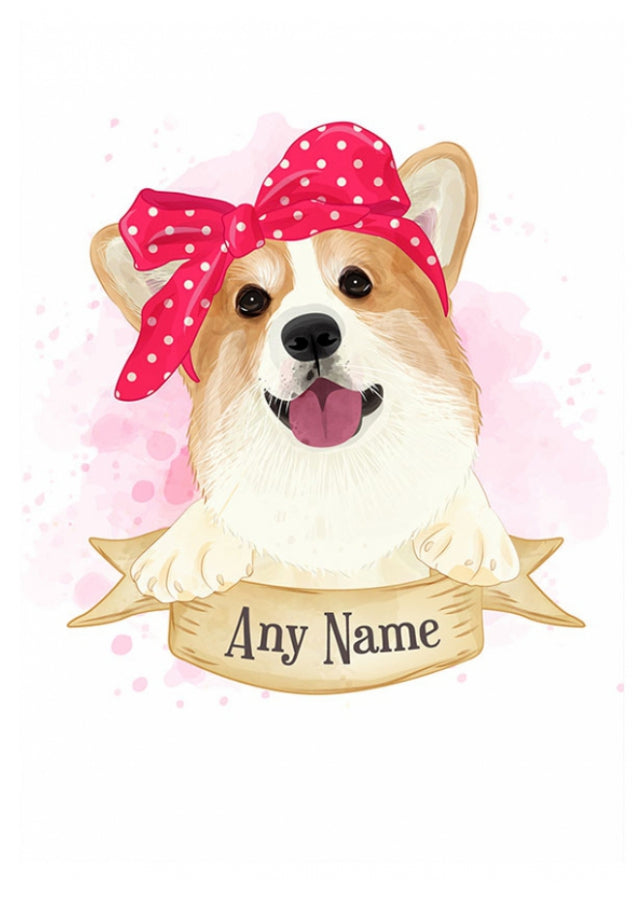 Personalised Cute Corgi Card (girl)