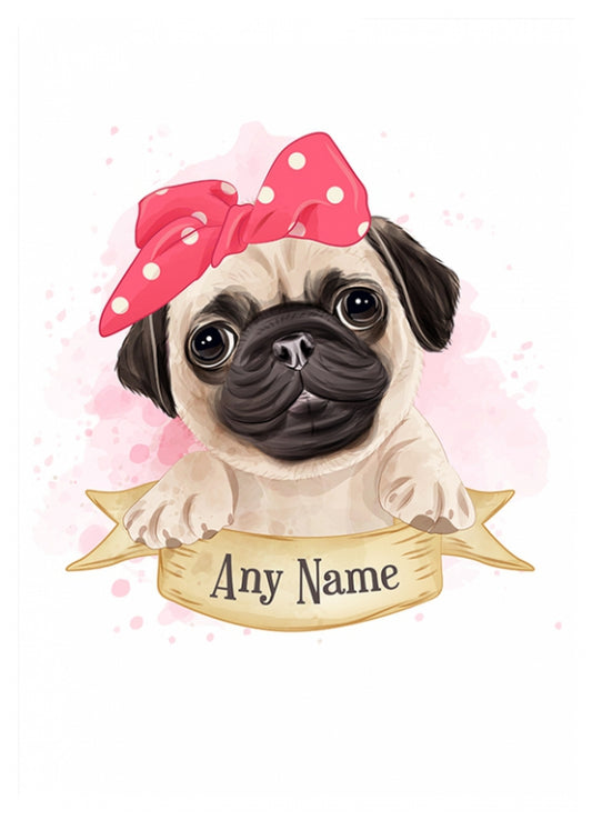 Personalised Cute Girl Pug Card