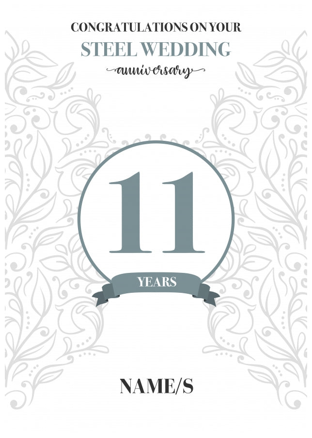 Personalised 11th Anniversary Card (Steel Wedding Anniversary)