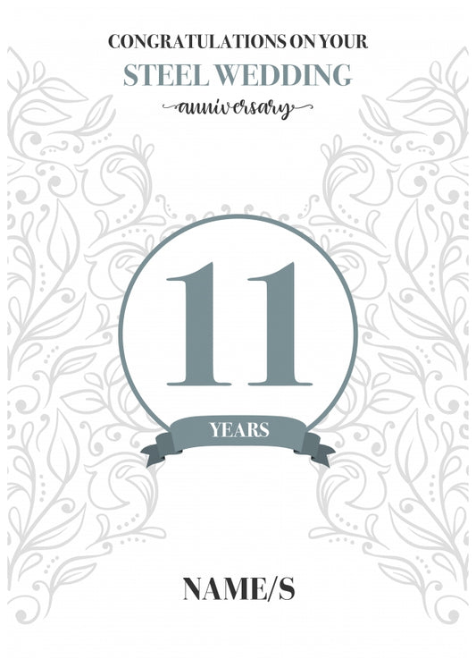 Personalised 11th Anniversary Card (Steel Wedding Anniversary)