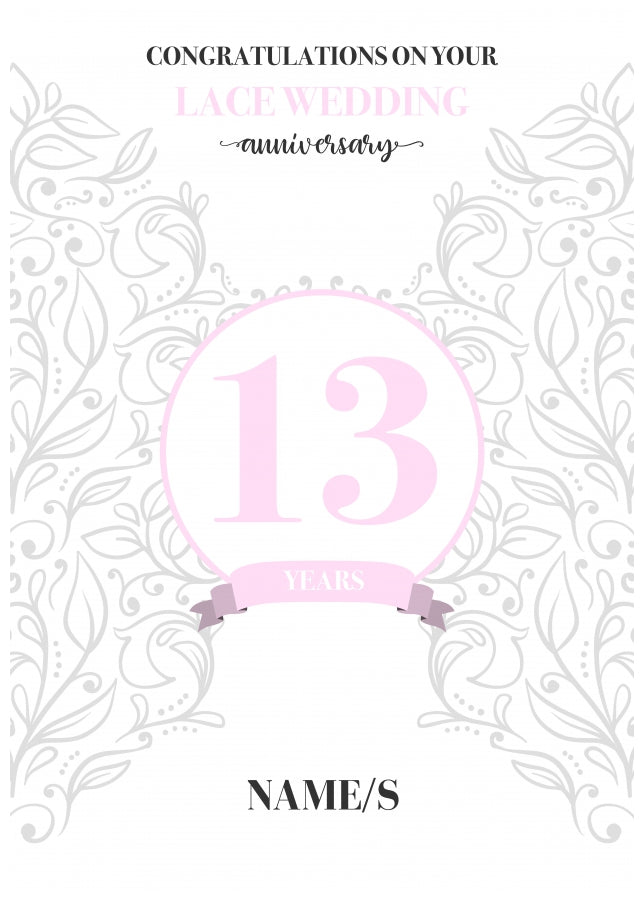 Personalised 13th Anniversary Card (Lace Wedding Anniversary)