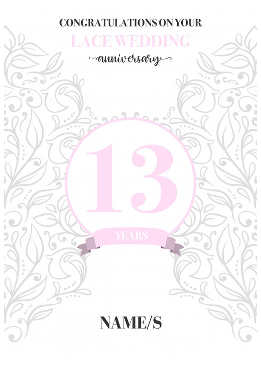 Personalised 13th Anniversary Card (Lace Wedding Anniversary)