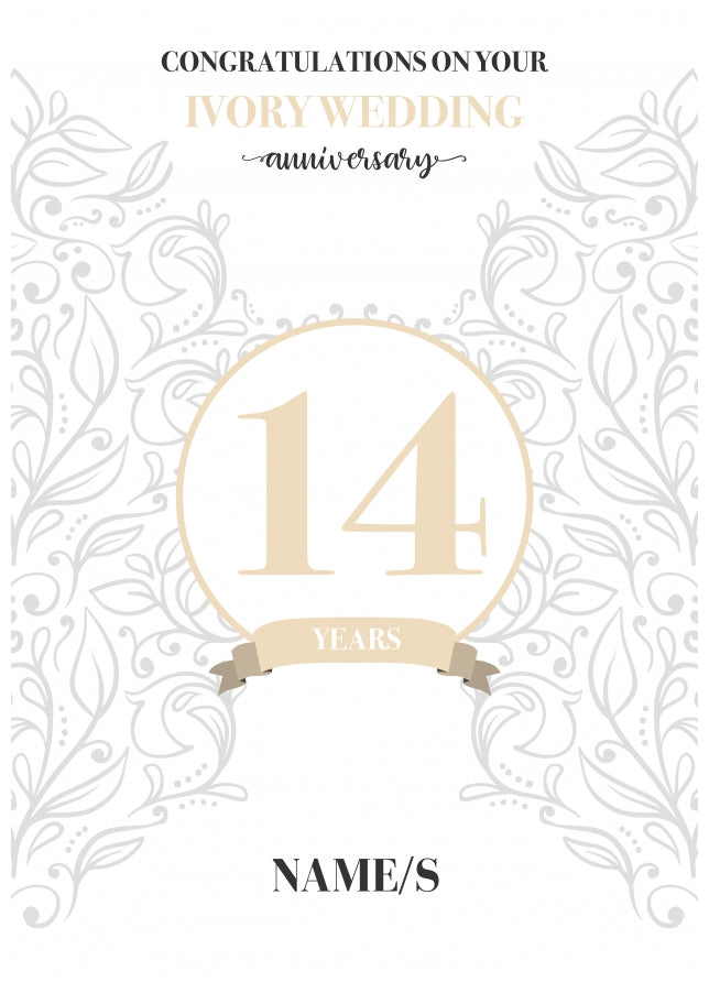 Personalised 14th Anniversary Card (Ivory Wedding Anniversary)